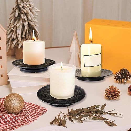 Miniatura 4 de Portavelas de hierro de 3 piezas, bandeja decorativa para velas de 4.33 pulgadas, elegante soporte de vela negro para pilar LED y velas de cera,