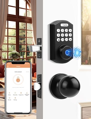 Miniatura 10 de Cerradura de puerta de entrada sin llave con manijas de palanca ondulada, cerrojo electrónico con teclado digital con aplicación, manija de puerta