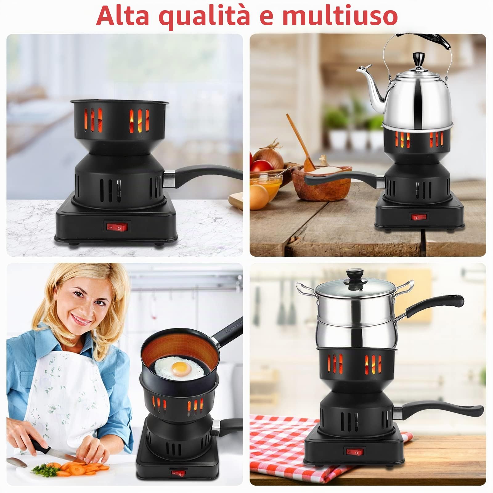 Yuragim Accendifuoco Elettrico a Carbone, 450-600 W, Bruciatore a Carbone, Elettrico a Carbone, Piastra Riscaldante, Accessorio con Maniglia e Griglia a Carbone per Casa Campeggio Barbecue