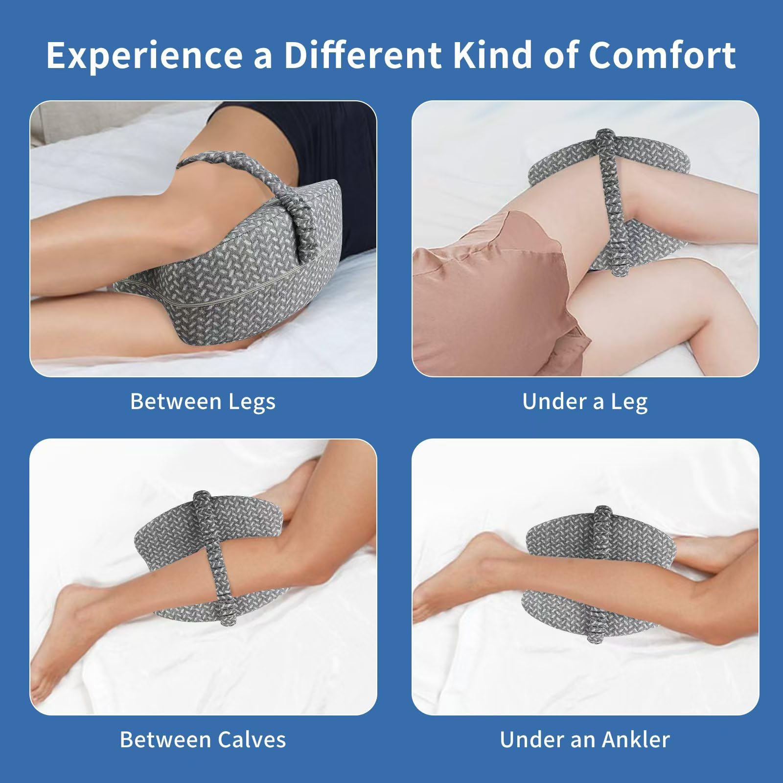 LVQVEV Knee Pillow for Side Sleepers, Leg Pillow for Side Sleeping, Pillow Between Legs for Side Sleeping, Memory Foam Ergonomic Pillow, Pillow for Between Knees While Sleeping