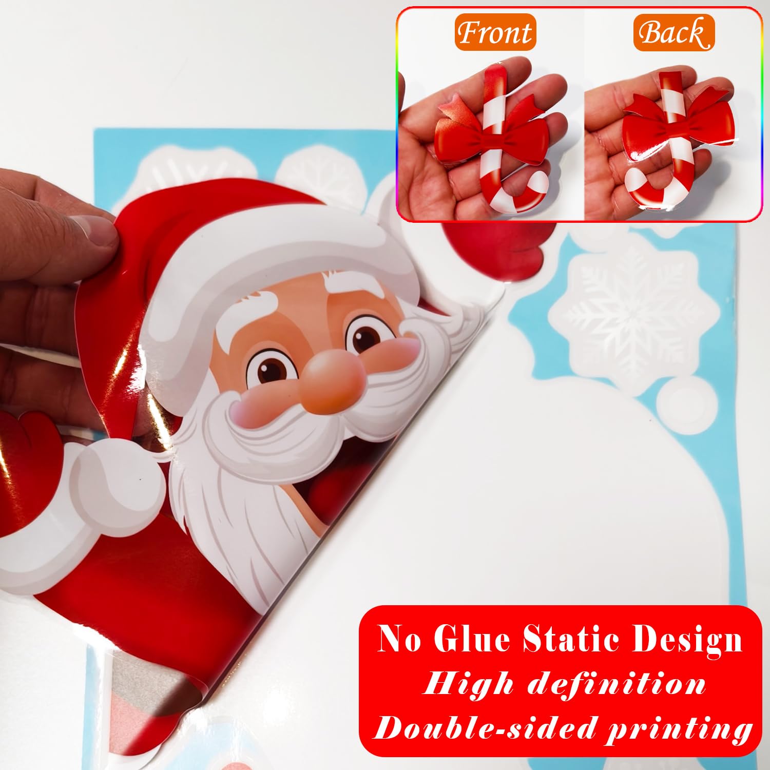 Xyxu Christmas Window Stickers - 10 Sheets with Red Santa Claus & Snowflake Decor, Reusable for Indoor Holiday Scene - Image 3