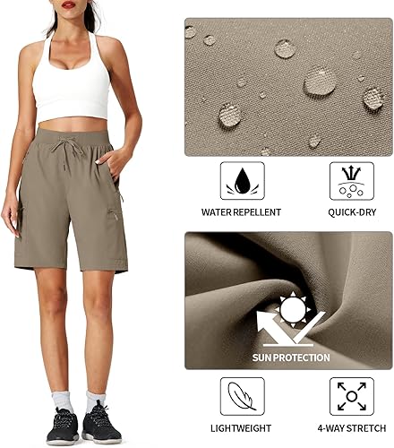 Miniatura 4 de Ksmien Pantalones cortos de senderismo para mujer, de secado rápido, ligeros, de verano, con bolsillos con cremallera, para viajes, golf, campamento