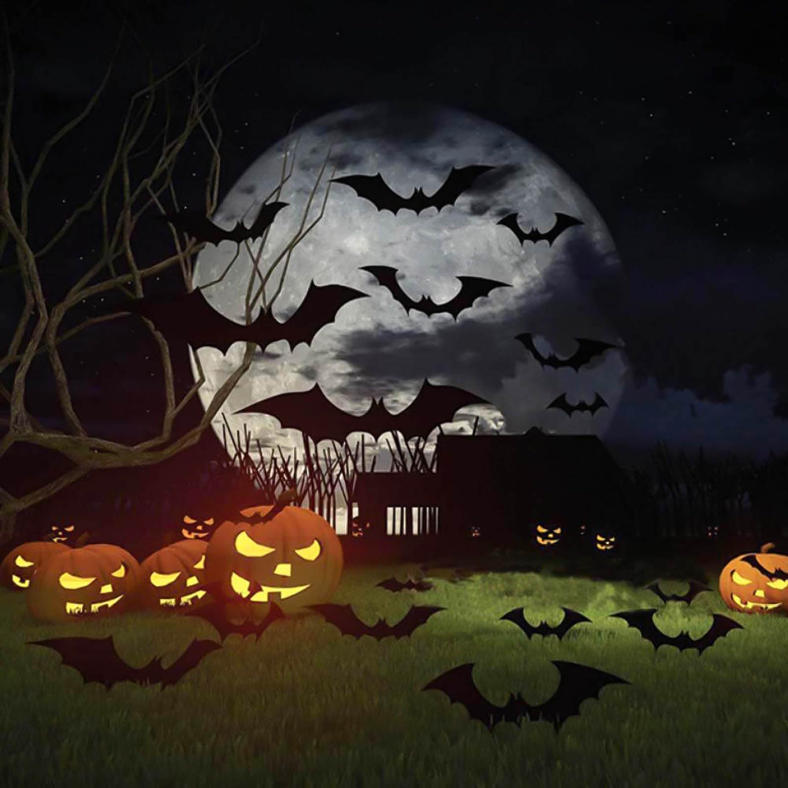 Dekoracje na Halloween, 180 szt., PCW, 3D, straszne nietoperze, dekoracja ścienna, naklejki na Halloween, nietoperz, 4 rozmiary, DIY, Halloween, nietoperz, naklejki ścienne do dekoracji domu