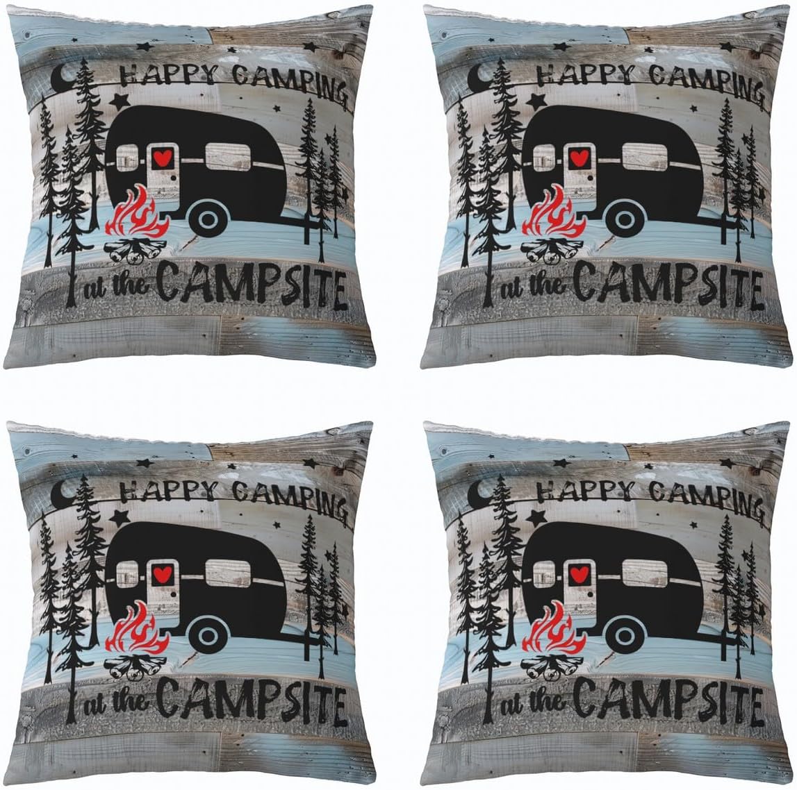 Pack of 4 Retro Cabin Throw Pillow Covers 16x16 Inch, Rustic Adventure Bear Deer Rug, Hunting Wild Animal Cushion Covers, Plaid Lodge Farmhouse Western Country Black Red Lattice Brown Cushion Cases