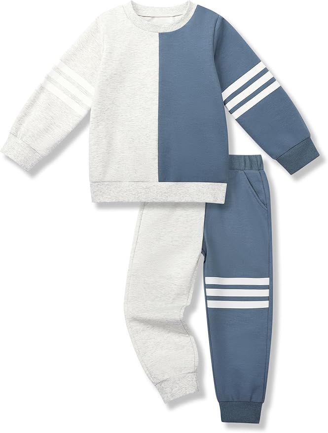 Toddler Boy Sweatsuit Stripe Long Sleeve Pull On Clothes Two Tone Tops and Pants Fall Winter Set