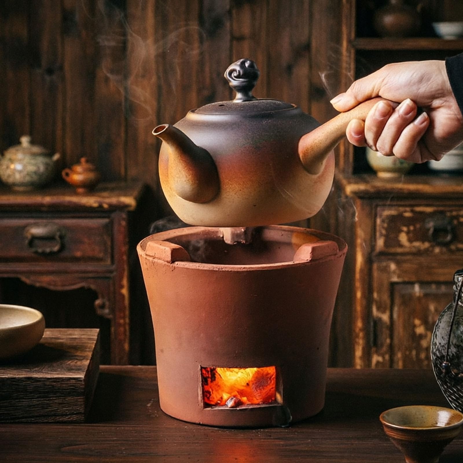 Zewnętrzny ceramiczny grill kuchenka, rzadka czerwona gliniana kuchenka węglowa, kuchenka do gotowania herbaty, grillowanie i gotowanie kawy na świeżym powietrzu. Null S