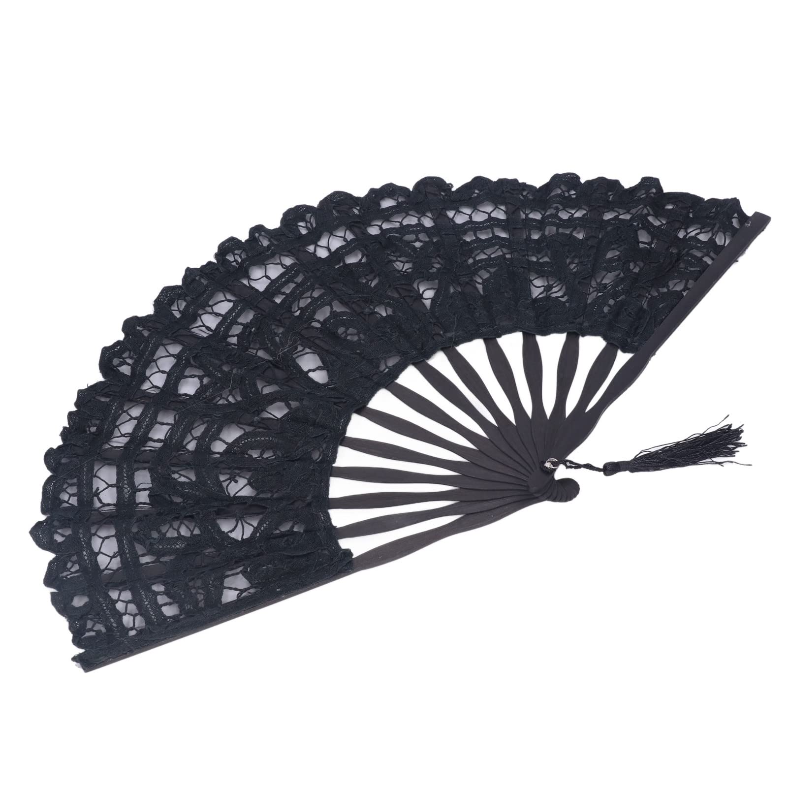 TOPINCN Abanico de Mano Plegable de Encaje de Algodón Abanico de Mano Nupcial Bordado con Bastones de bambú para la Decoración de la Boda Fiesta de Baile (Negro)