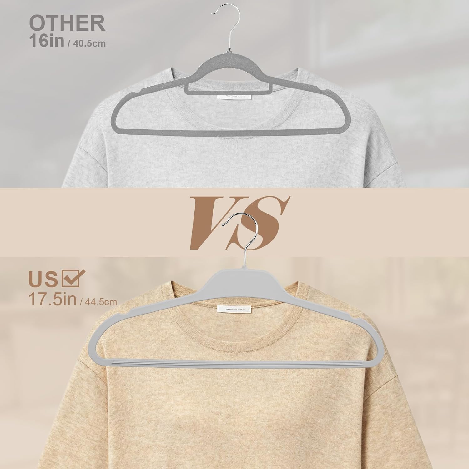 Plastic Hangers,20 Pack Rubber Coated Hanger, Clothes Hanger with Non-Slip Grip,17'' Length Standard Coat Hangers, Coat, Pants,Wide Shoulder Pants Hanger,Grey - Image 2