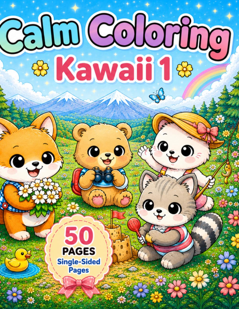 Calm Coloring Kawaii 1: 50 Cute Kawaii Animal Coloring Pages for Relaxation and Creativity