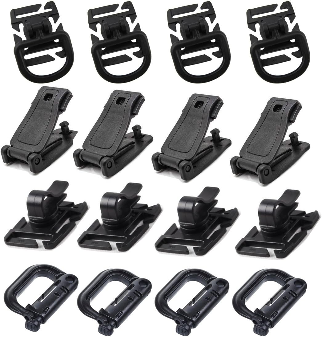 OneD 16Pcs Tactical Bag Accessories for MOLLE Webbing Attachment Backpacks Including D-Ring Grimloc Locking/Buckle Clip/Hydration Tube Clip/D-Ring Clip for Outdoor Molle Backpack