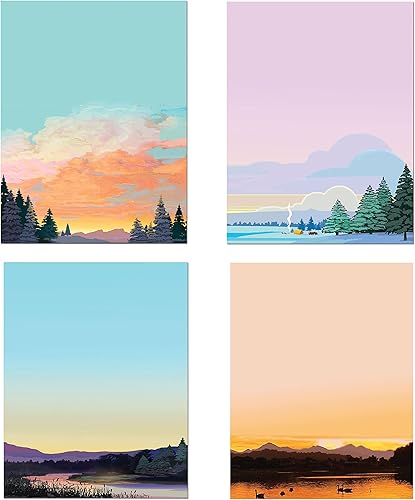 Stonehouse Collection Mountian Bloc de notas – 4 blocs de notas de escenas naturales surtidos – Sunests de montaña – Lista de compras, profesores,