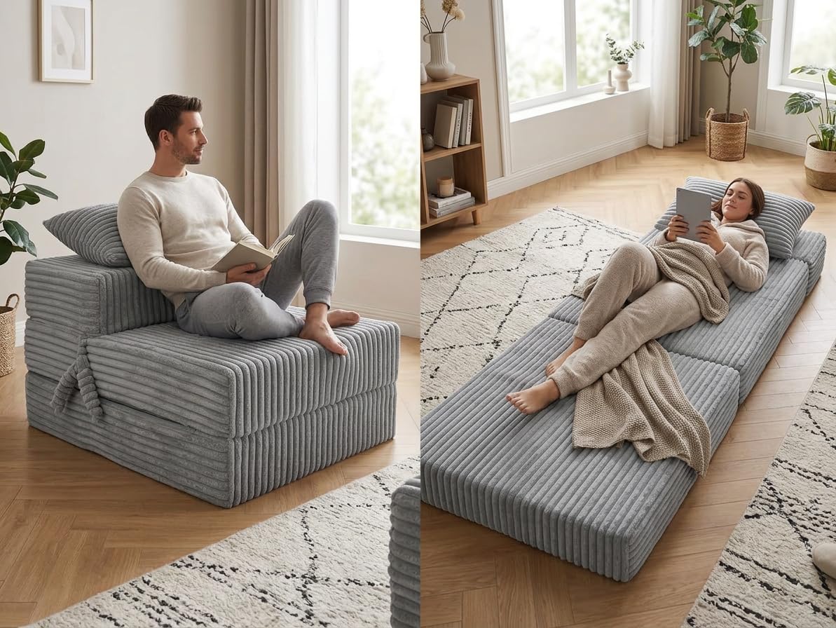 Odolplusz Premium składany materac 70 x 205 x 15 cm | 3-częściowy składany materac z odpinanym obiciem | Pianka ekstra gruba 15 cm | Składany materac składany dla gości, materac podróżny (szary)