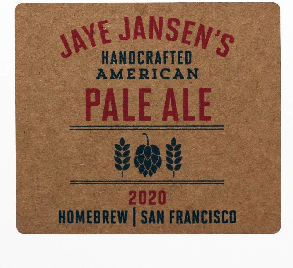 PERSONALIZED BEER BOTTLE LABELS FOR HOME BREW (RED) on Kraft Labels 4" Wide X 3 1/2" Tall (24)