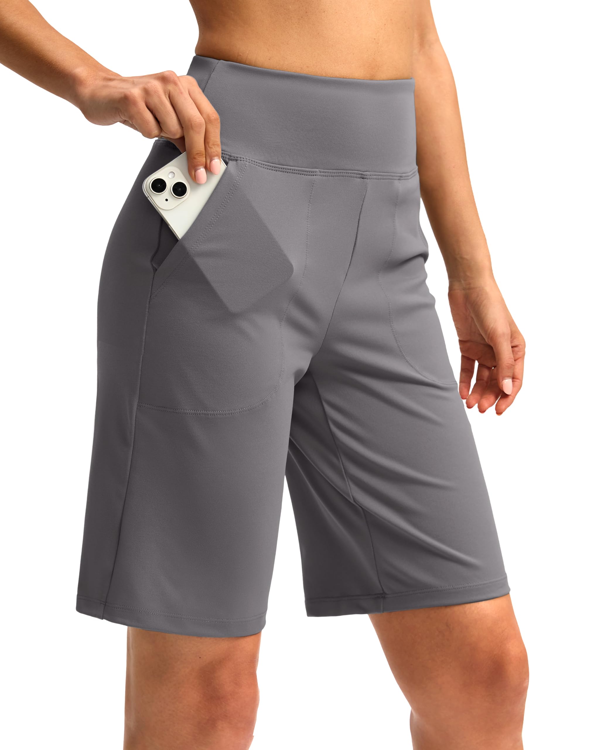 Women's 10" Bermuda Shorts Knee Length with Pockets High Waisted Athletic Long Shorts for Casual Walking Running Yoga