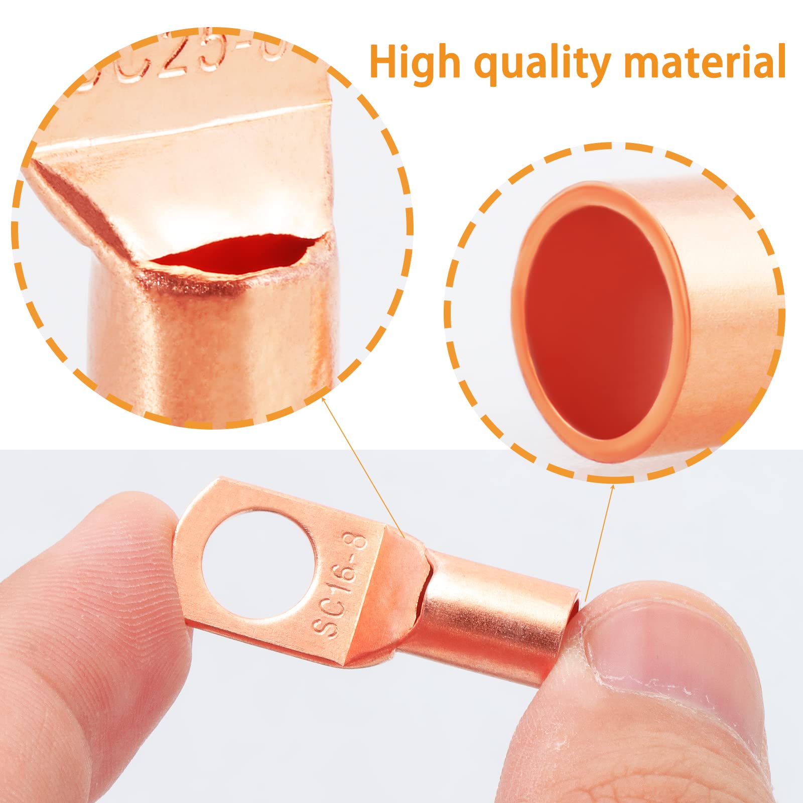 10er-Pack Rohrkabelschuhe 50mm² Mit M8-Ring – Verzinnte Kupfer- SC-Ringkabelschuhe Für Hochstrom, Batterie & Verteiler