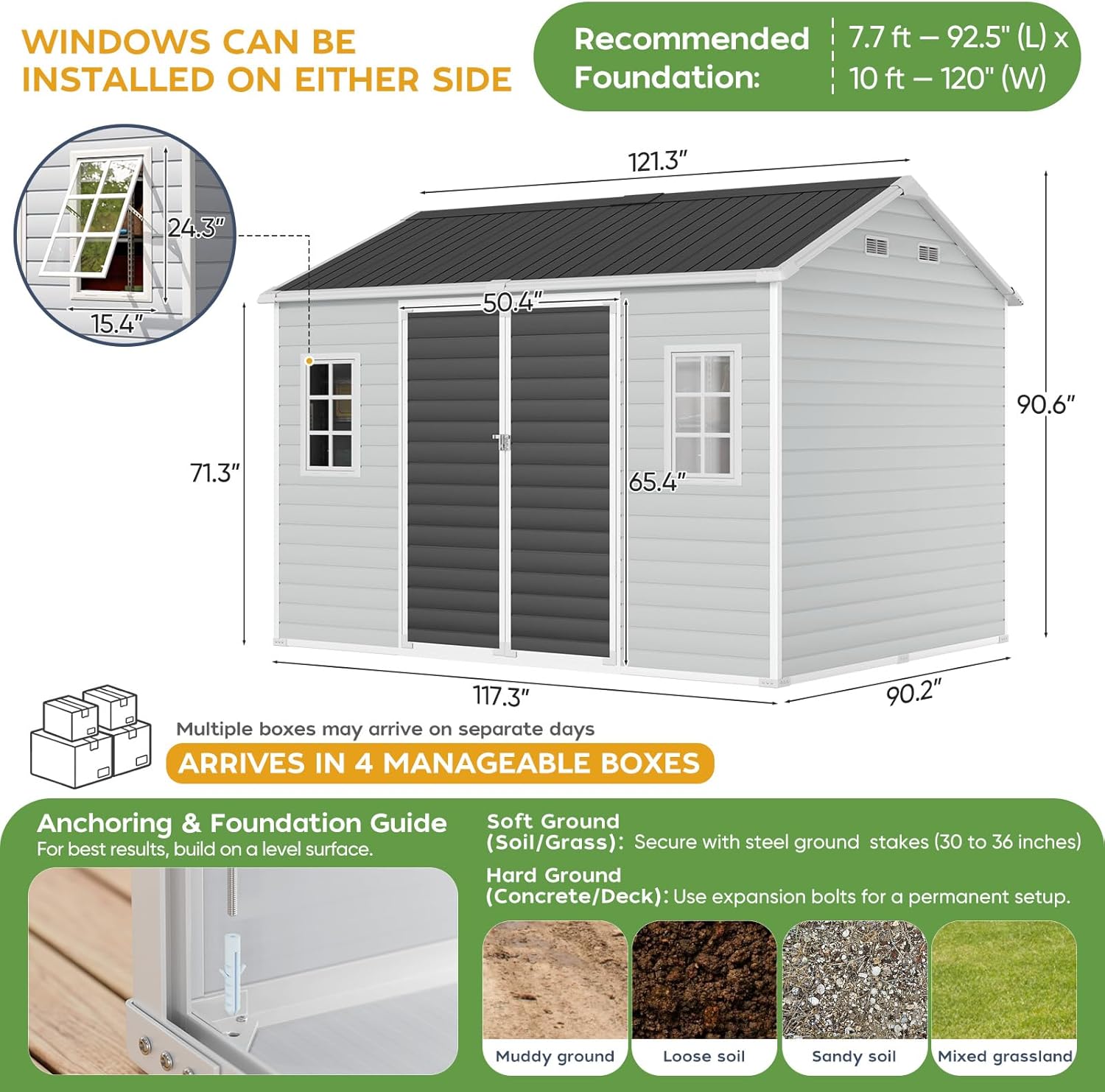 10x8 FT Resin Plastic Shed with Floor, Heavy-Duty 21-Gauge Reinforced Steel Frame, 16mm Ultra-Thick Panels, Outdoor Storage Sheds with Awning Windows and Air Vents