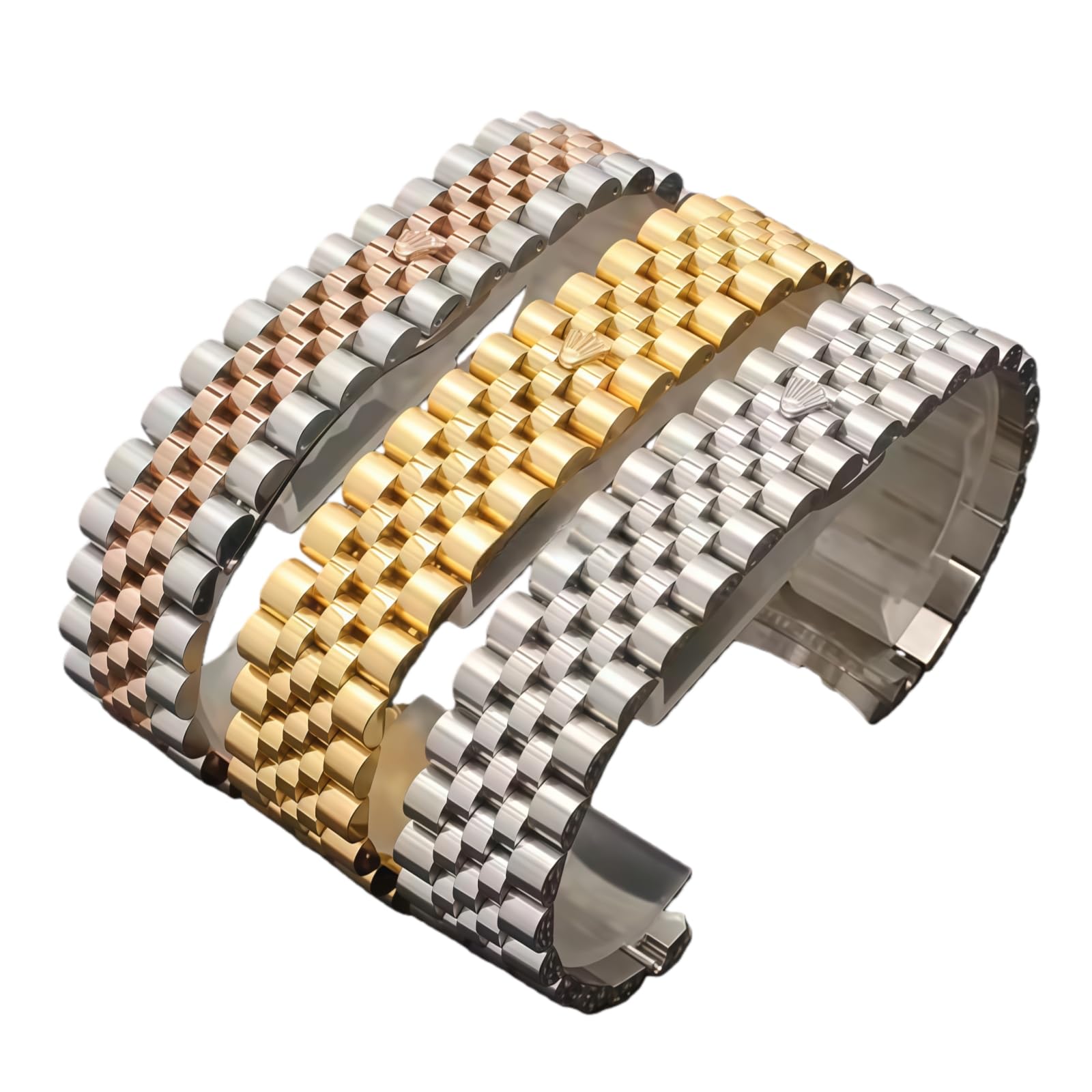 Cinturino Ricambio Orologio Maglie Semicilindriche Piene Fibbia Scomparsa Estremità Curve Donna Uomo - Argento 21MM