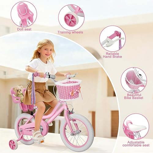 Miniatura 2 de XJD Bicicleta para niñas pequeñas y niños de 2 a 12 años, bicicleta para niños de 12, 14 y 16 pulgadas, con ruedas de entrenamiento y cesta