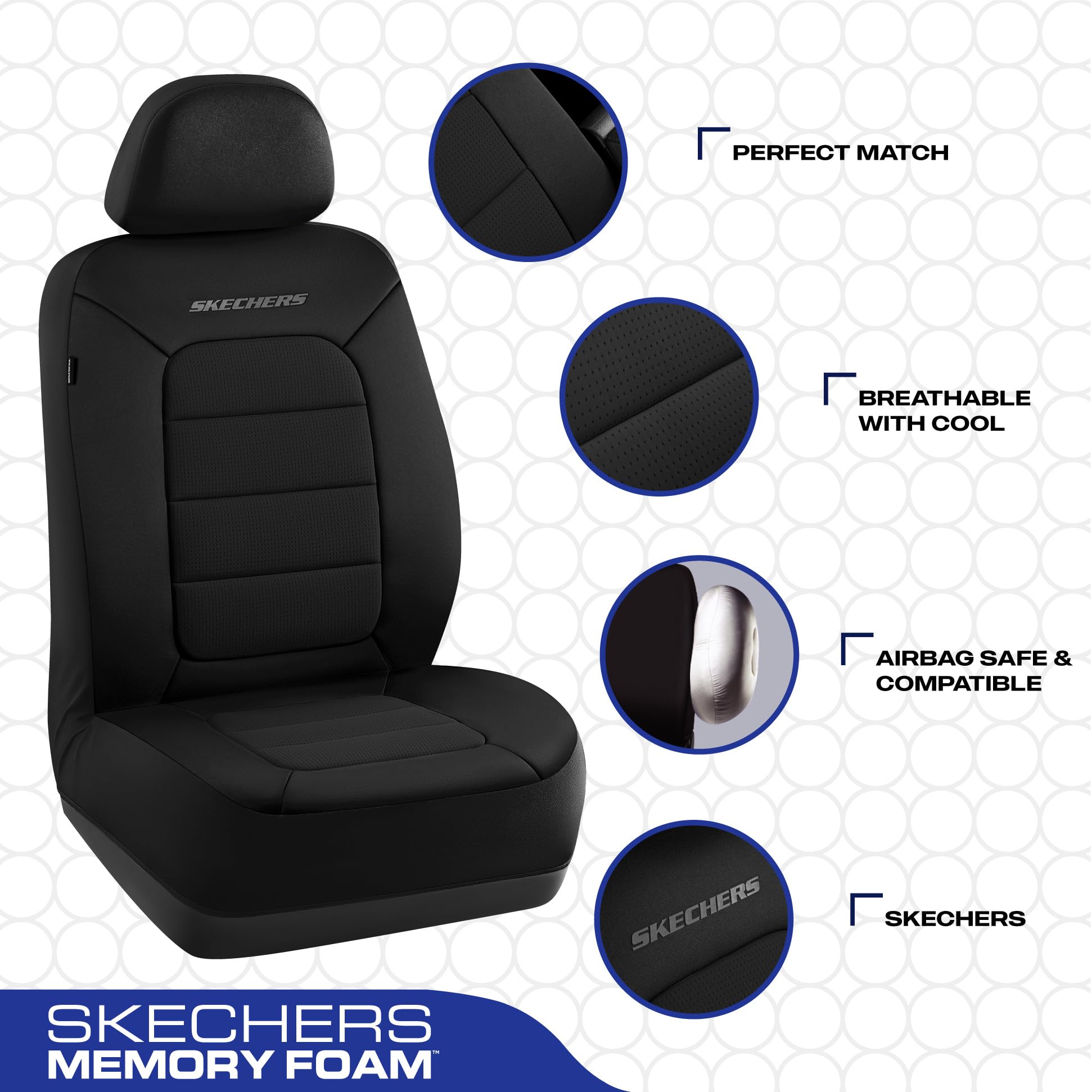 Skechers Memory Foam Car Seat Covers Thick Cool Touch Fabric Seat Covers Front Seat Covers Airbag Compatible Automotive — view 3