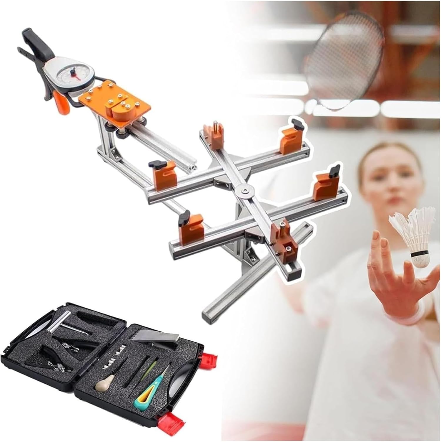 Badminton Racket Stringing Machine, 6-Point Fixed Point Stringing Machine Racket Stringing Tool + Racket Stringing Aid