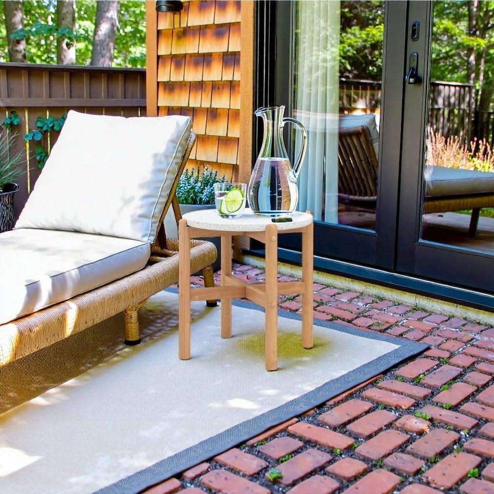 Outdoor Side Table, Round Patio Side Table with Terrazzo Top, Ideal Outdoor Metal Table and Small Patio Tables for Outside Settings
