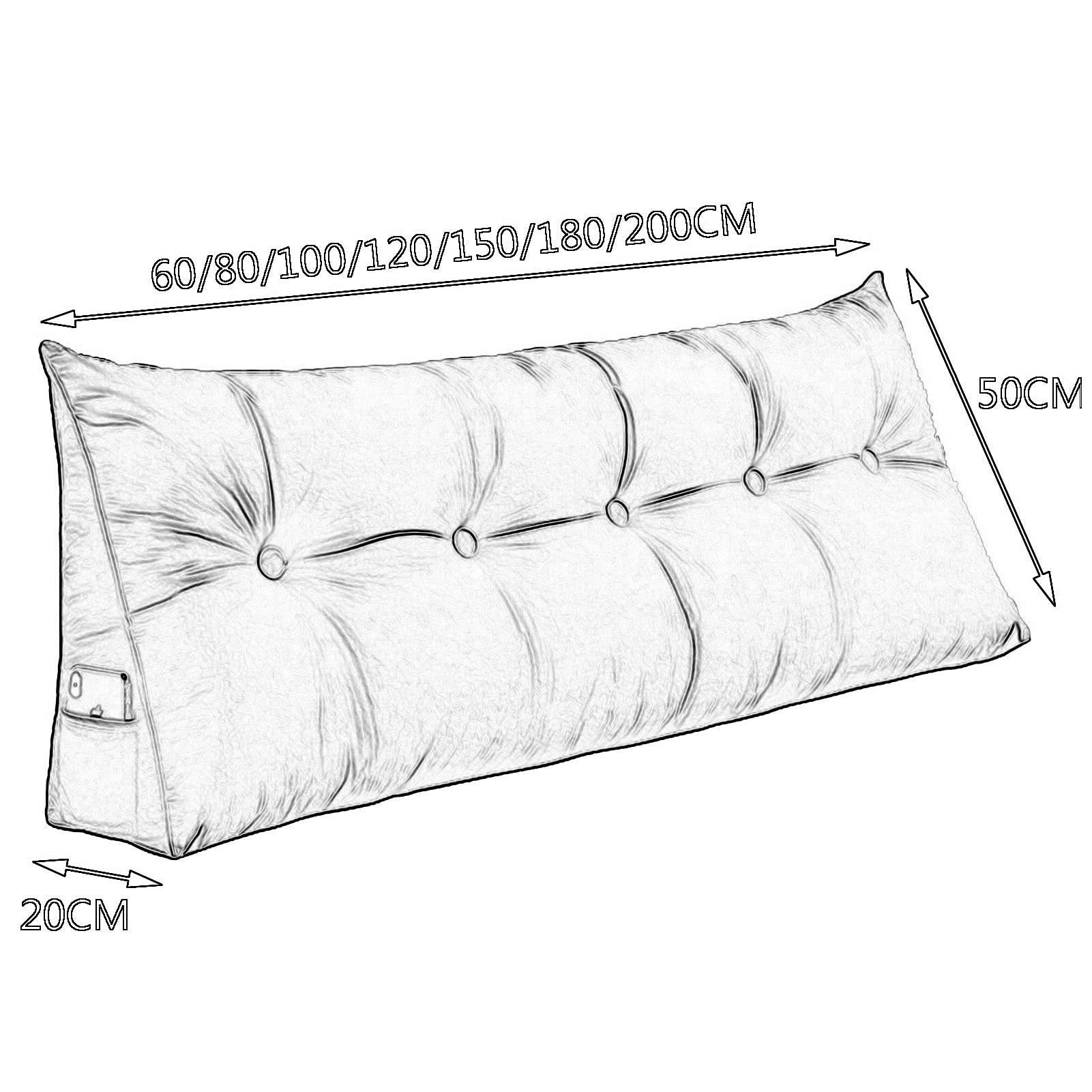 Kopfteil-Kissen-Lesekissen, Dreieck-Nachtkissen-Stützkissen for Schlafzimmer-Sofa Tatami, 7 Größen (Color : B, Size : 24X20"/60x50cm)