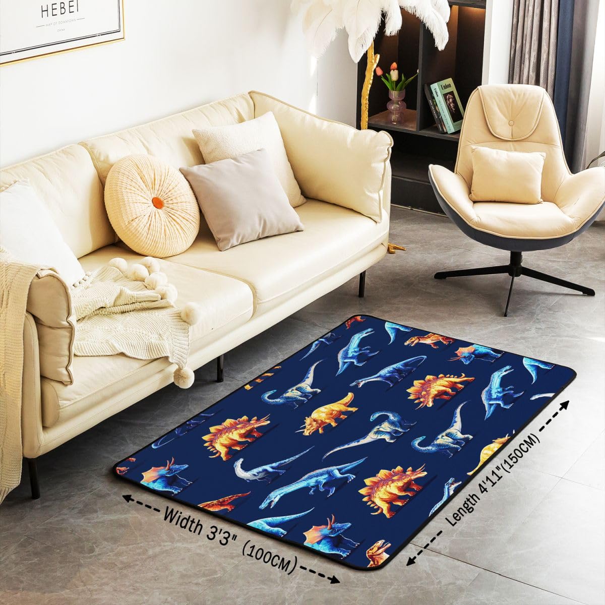 Tapis Salon 150x200cm Dinosaures Tapis Chambre Exterieur Intérieur Impression Numérique 3D Antidérapant Doux Mignon Dessin Animé Animaux pour Salon Et Chambre Nature Faune Sauvage Lavable