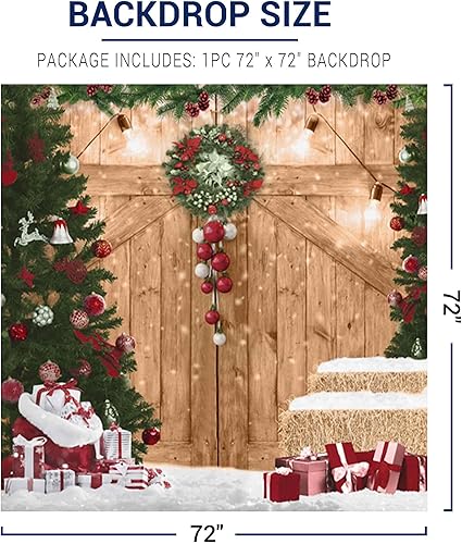 Miniatura 3 de Allenjoy Fondo rústico de 6 x 6 pies para puerta de granero de Navidad para fotografía, fondo de fiesta de madera de Feliz Navidad, vacaciones de