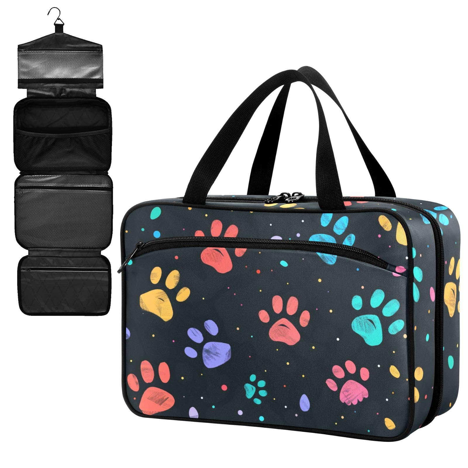 Fustylead Colorful Cute Cat Paw Prints Doodle Large Medical Storage Bag with Zipper Empty First Aid Bag Trauma Kit for Traveling Hiking Camping Backpacking