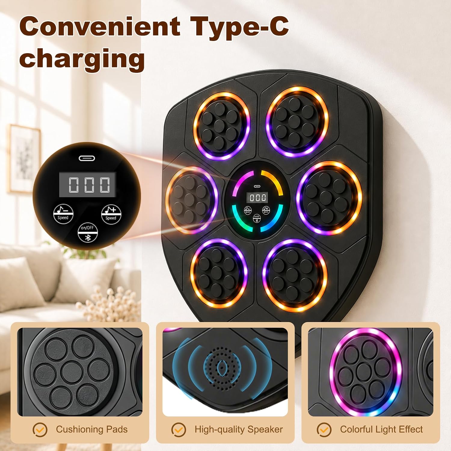Music Boxing Machine, Smart Wall Mounted Music Punching Trainer for Kids and Adults with 2 Gloves, LED Electronic Boxing Workout Target with 11 Modes & 9 Speeds for Home, Office, Gym image 3