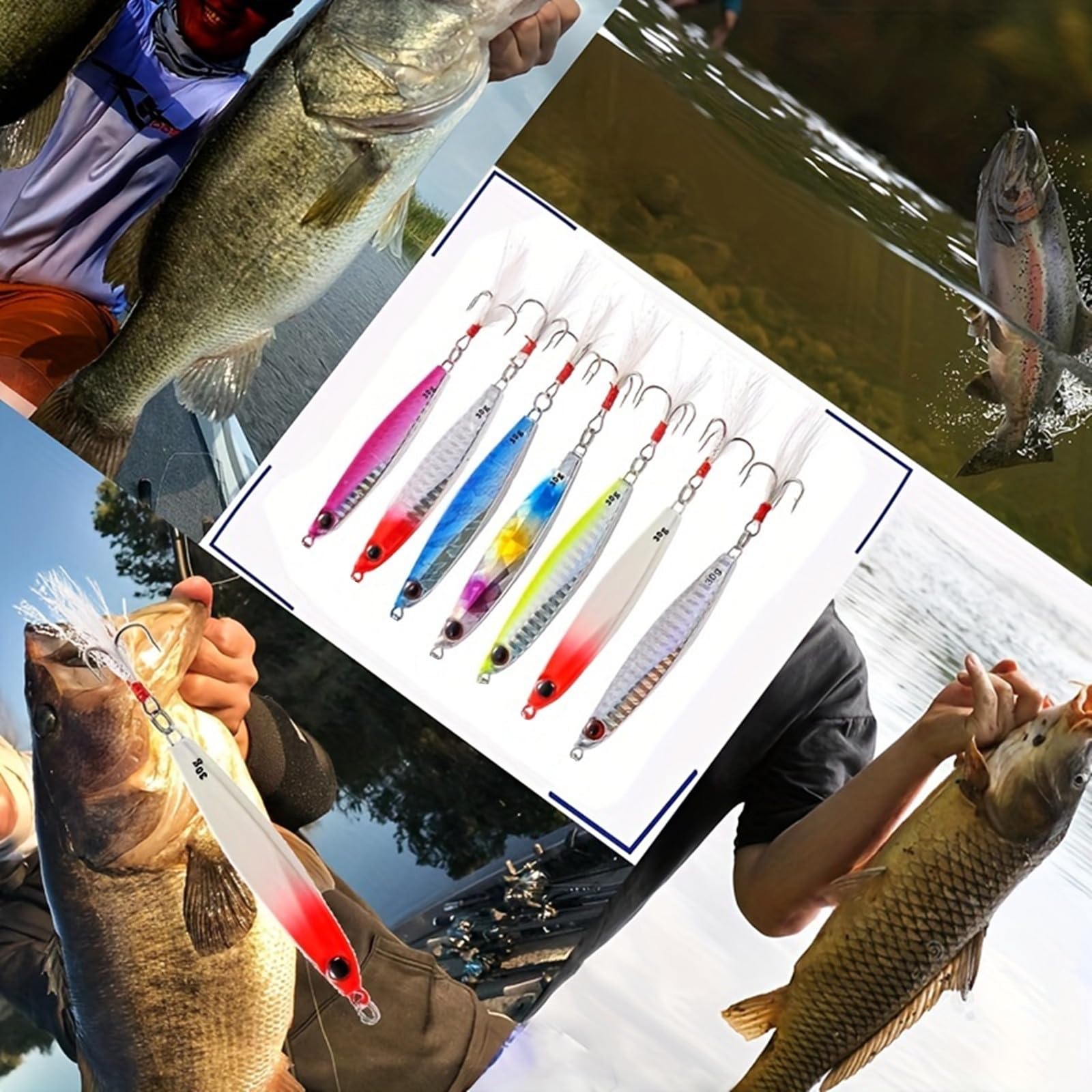 Set di esche da pesca, 7PCS Metallo Pesca Lure Paillettes Cucchiai con Hard Bait Per Sea Lake Lure Strumento per acqua dolce Trota Bass Salmone Pesca
