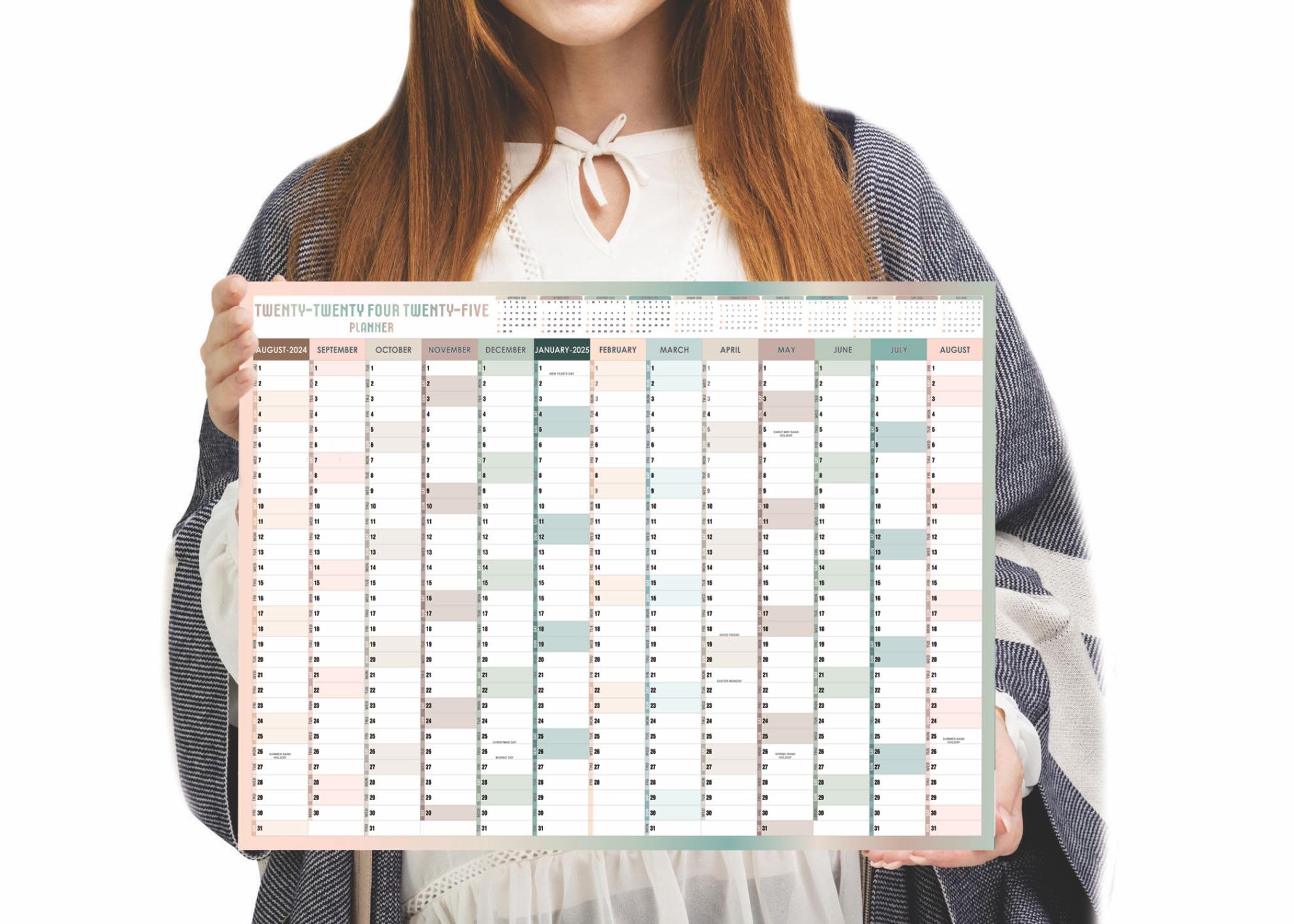 A3 Wall Planner Mid Year 2024-2025 Academic Calendar Annual Study Chart Large Yearly Planner Aug to Aug Full Academic Year Planning Organizer School Office Work Poster 29.7 x 42.0 cm(Folded)(1Pc)
