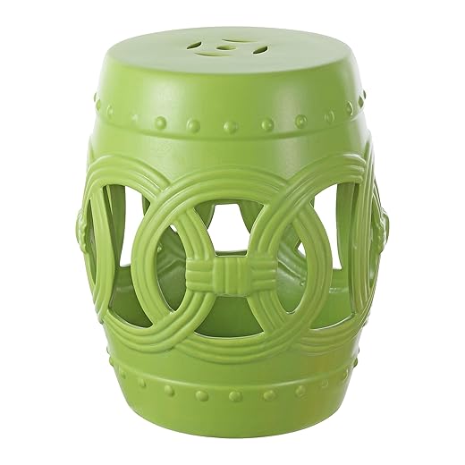 JONATHAN Y TBL1022H Lucky Coins 16" Chinese Ceramic Drum Indoor/Outdoor Garden Stool Bohemian, Coastal, Cottage, French Country, Traditional, for Living Room, Garden Room, Patio, Matte Green