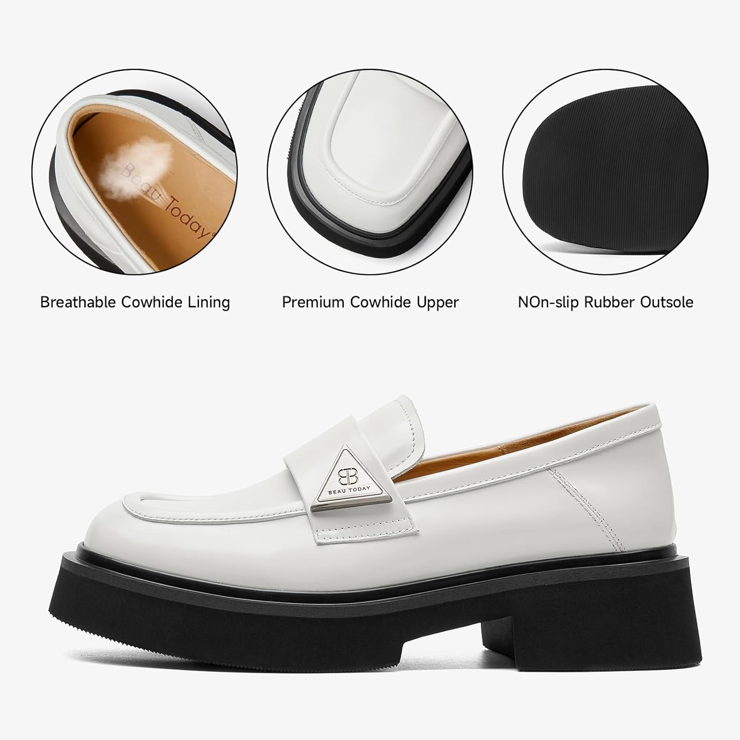 BEAU TODAY Chunky Loafers Women,Patent Full Grain Leather Loafers for Women,Comfortable Slip-on Fashion Platform Shoes, Non Slip Business Casual Work Office Square Toe Dress Shoes - Image 3