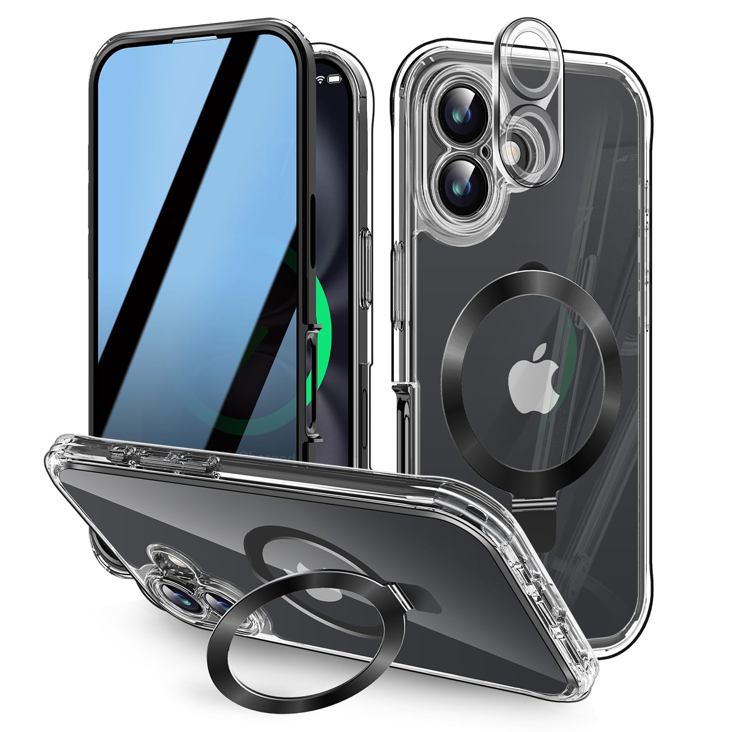 KMAMBAG [Built-in Anti Peep Screen Protector & Invisible Magnetic Kickstand] Privacy Case for iPhone 16 [Integrated Lens Protection] [Compatible with