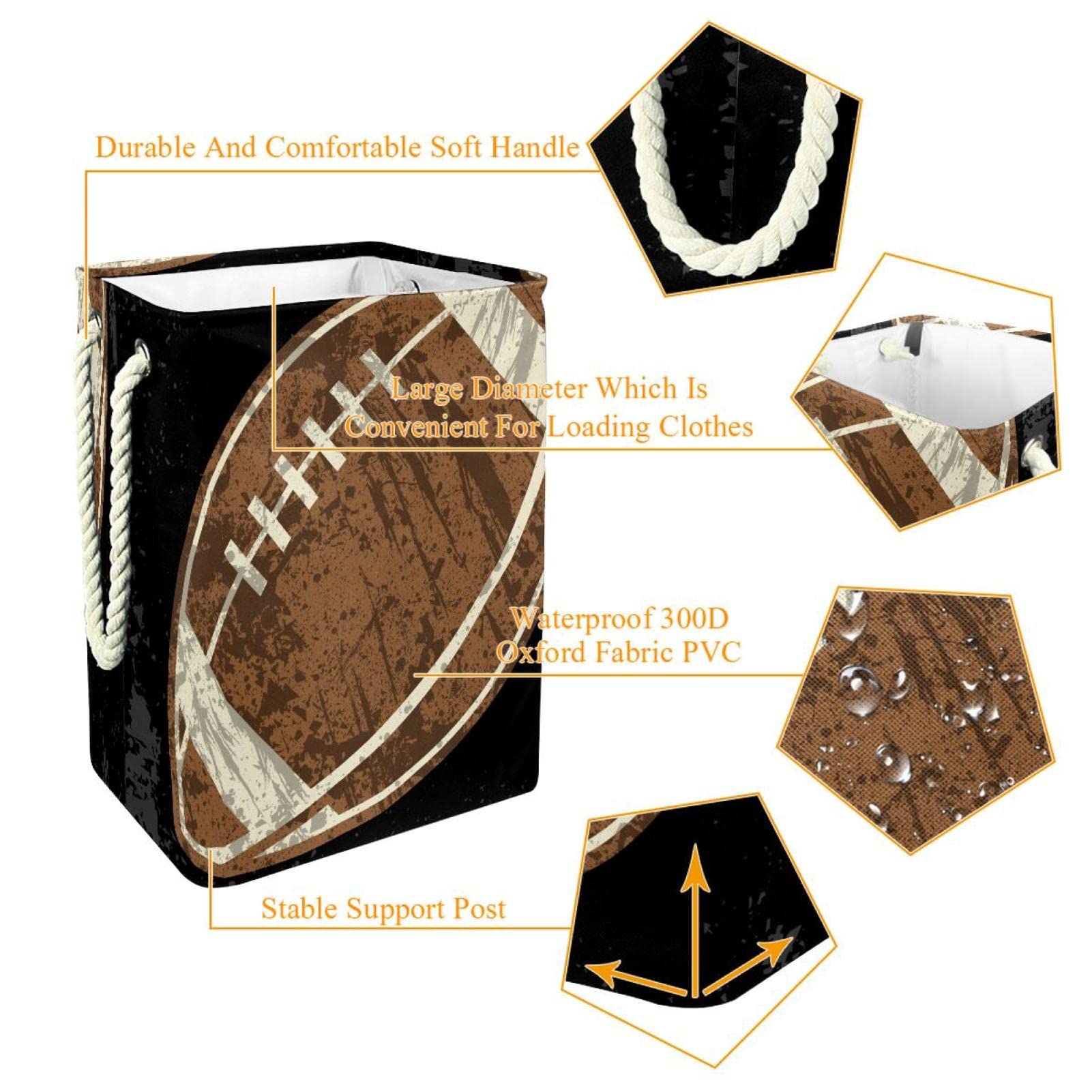 Vintage Old Football Piłka nożna Sportowa Piłka Kosz na pranie Duże spersonalizowane kosze na pranie z uchwytami, ubrania do przechowywania w sypialni, łazience, akademiku