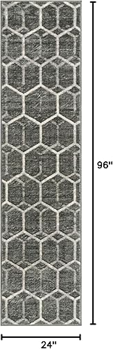 Miniatura 2 de Unique Loom Matrix Trellis Collection - Alfombra de área con azulejos (2 x 8 pies, color grismarfil)