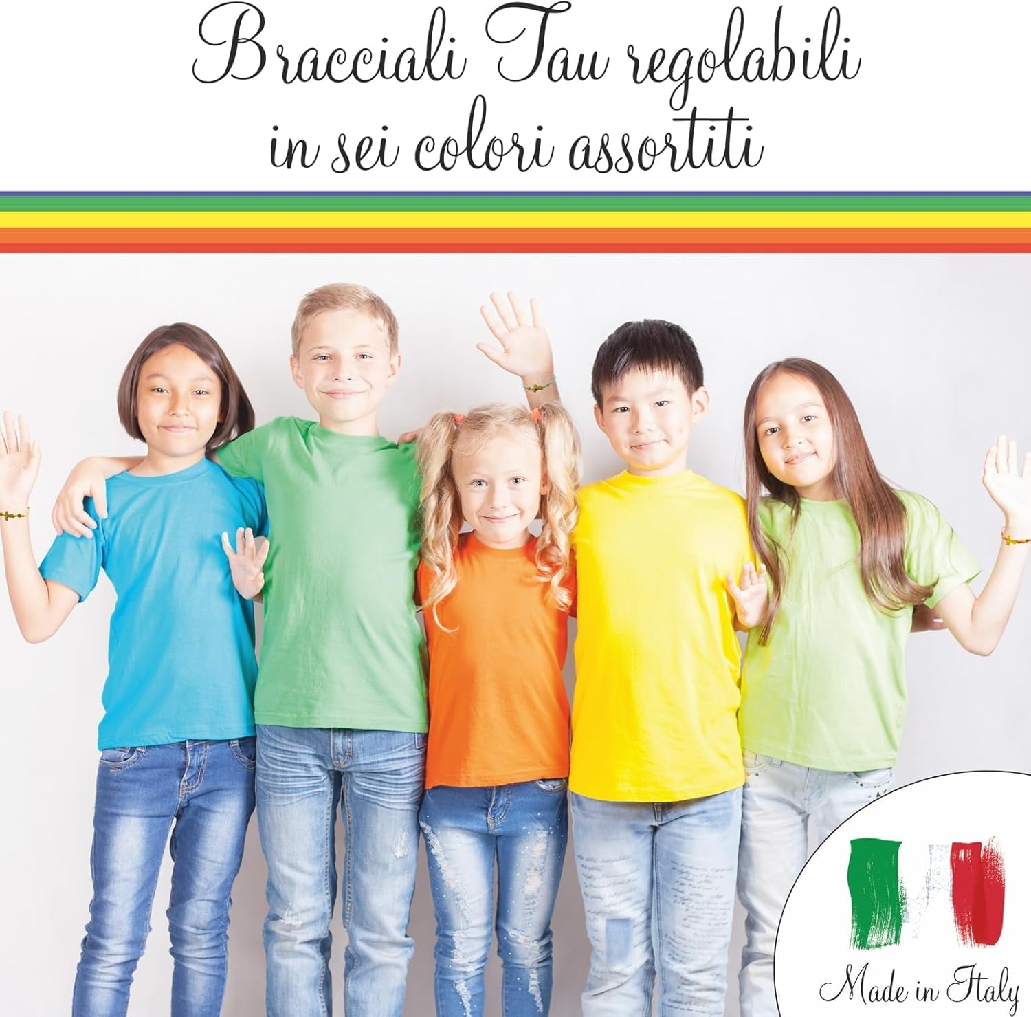 30 BRACCIALI Regolabili con Tau in ULIVO E Palline 6 Colori Assortiti Fabbricate nella Patria di San Francesco