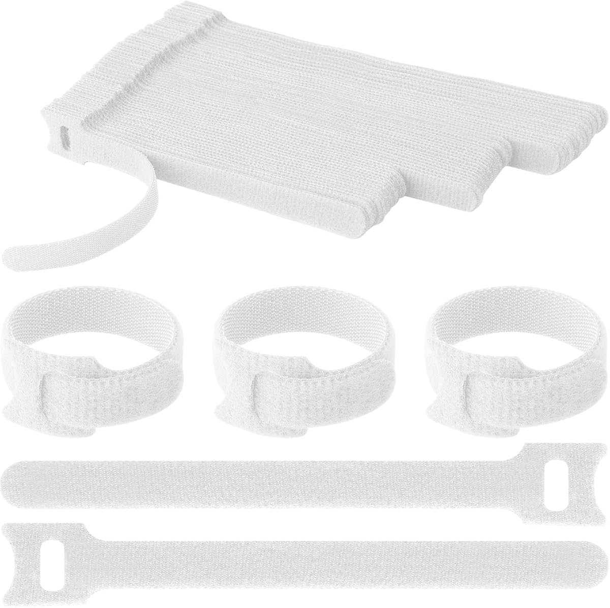 Pasow 60pcs Fastening Microfiber Cloth Cable Ties Wire Management (6/7/8 Inch, White)