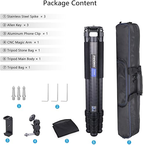Miniatura 7 de Trípode compacto de fibra de carbono: tubos de pierna resistentes de 1.575 in, altura máxima de 63.6 pulgadas/63.8 in, soporte de viaje estable y