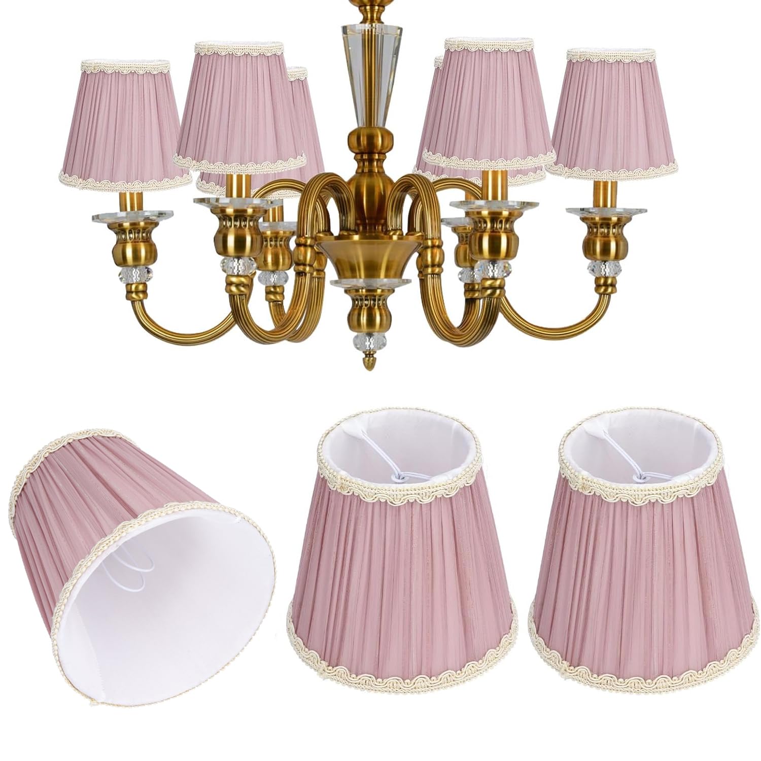 Chandelier Lamp Shades Set of 3, 3.9x5.3x4.9 Inches Small Pleated Fabric Sconce Lampshades Modern Clip On Shades Cover for E14, Candelabra Bulb, Table Lamps, Floor Lamps (Purple) — image 1