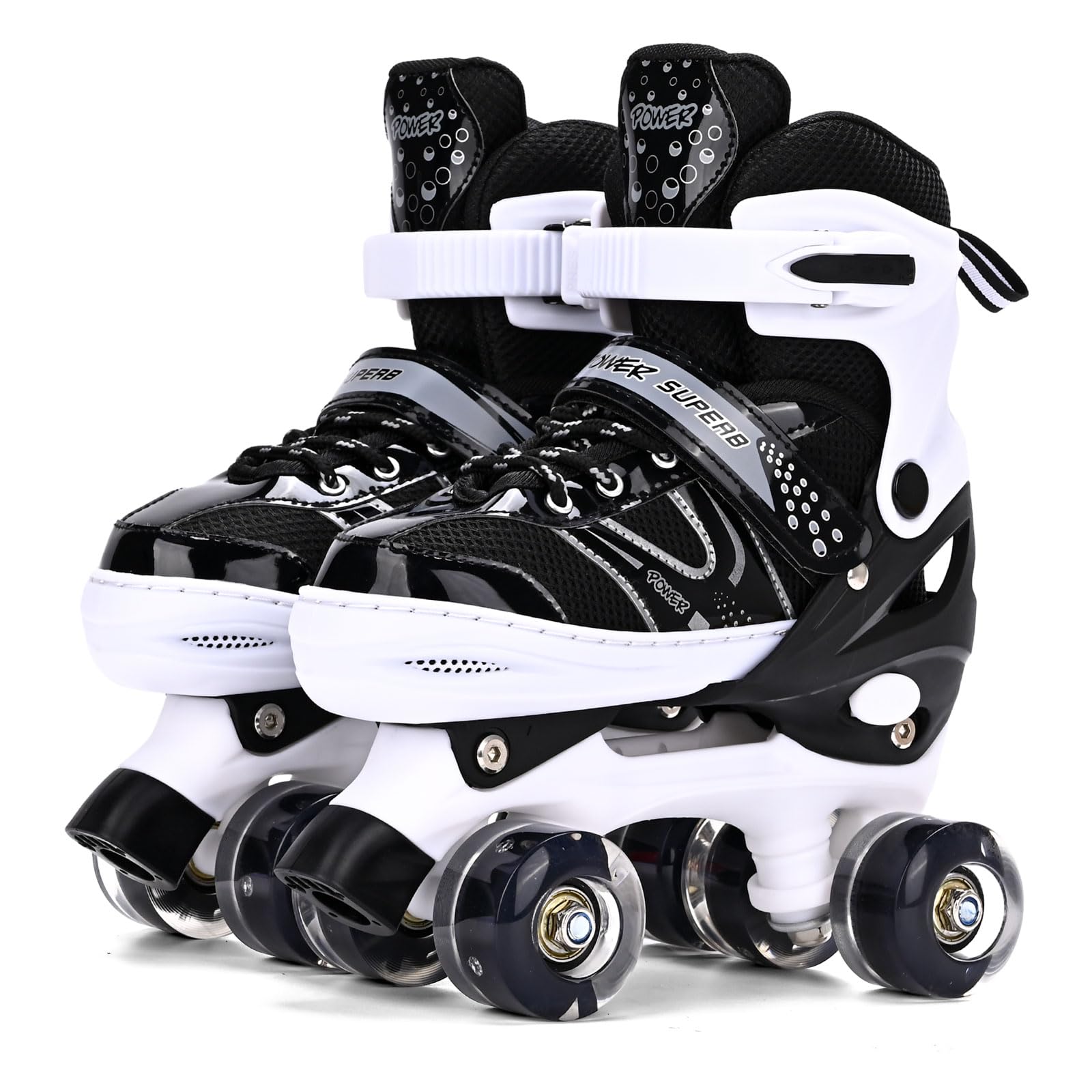 Roller Skates for Boys, Adjustable Size Double Roller Skates, with All Wheels Light up, Fun Illuminating for Girls Boys for Kids, Rollerskates for Kids Beginners (Black)