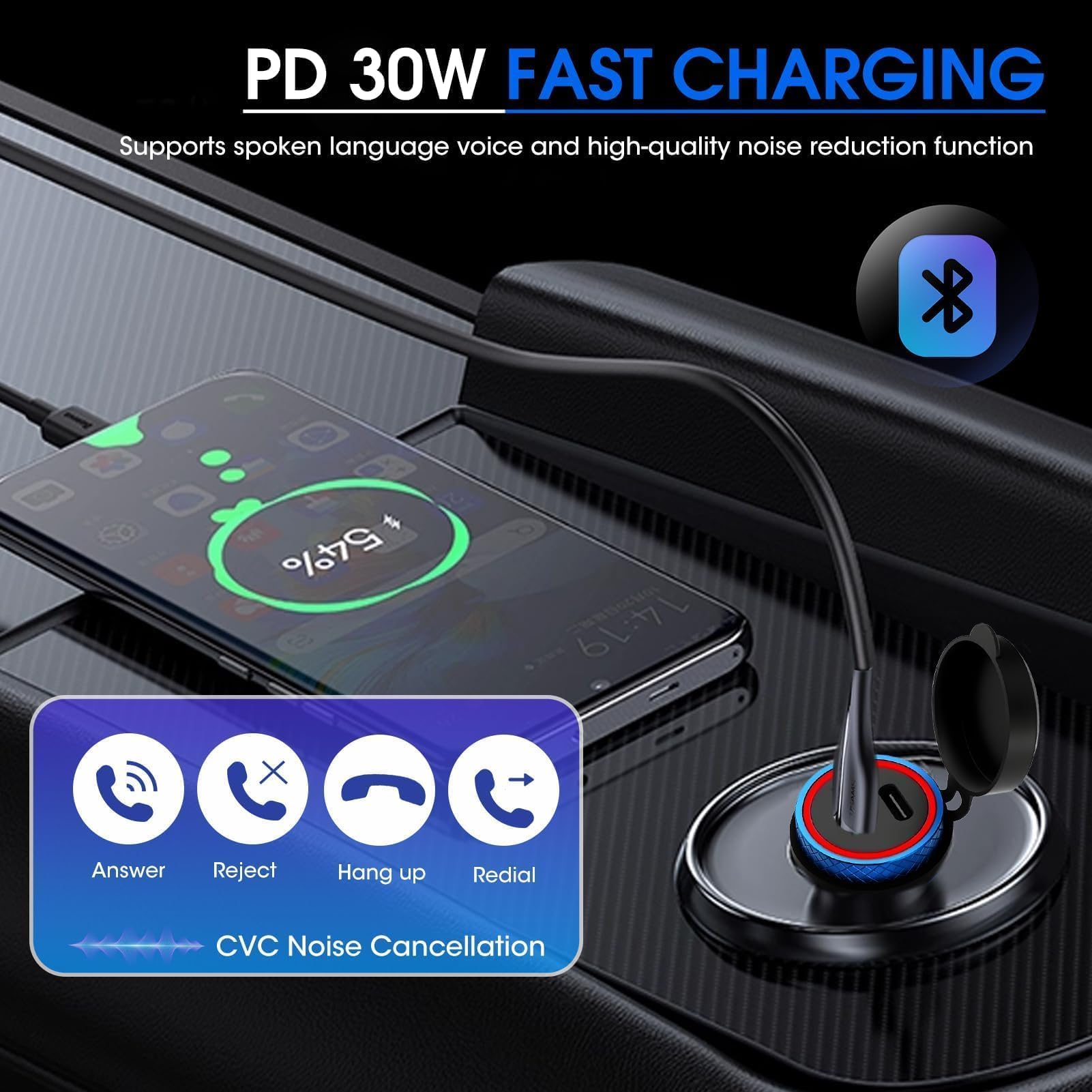 30W Cargador Enchufe DIN para Motocicleta Aluminium Admite Carga Rápida Type C+USB Integra un Indicador LED de Energía a Prueba de Agua para 12V-24V BMW Ducati Triumph