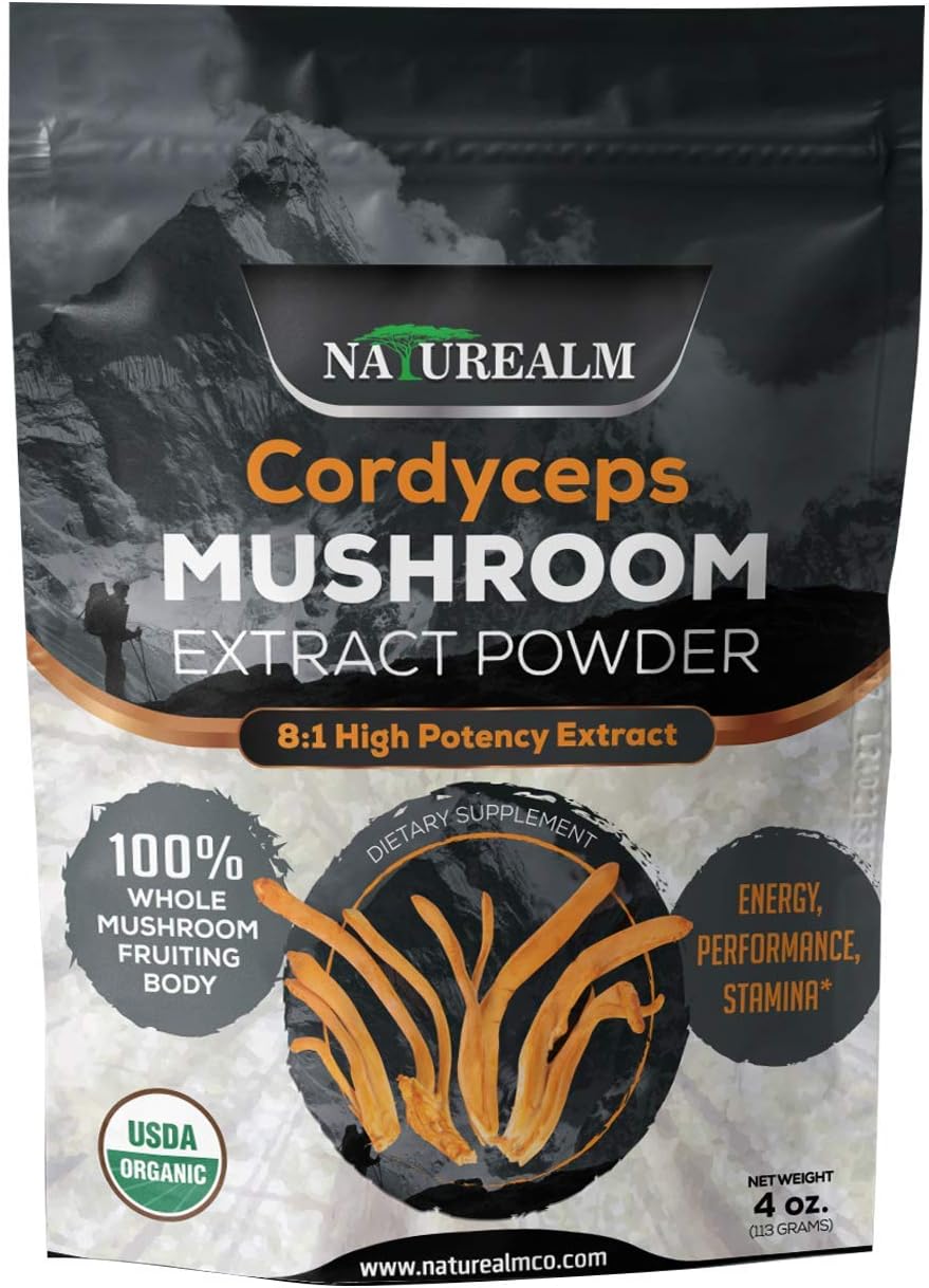 Cordyceps Mushroom 8:1 Extract Powder - USDA Certified Organic - High Performance Energy Supplement - Stamina, Endurance, Oxygen Utilization - Whole Mushrooms/No Fillers - 4oz (113g)