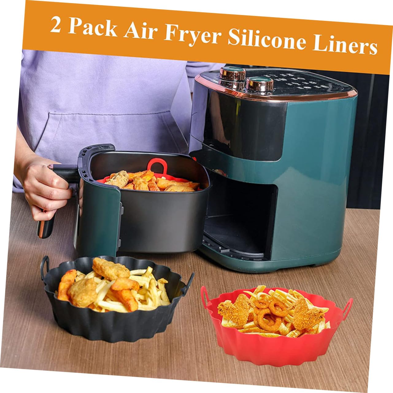 ULTECHNOVO 2 pièces Liner Silicone pour Friteuse sans Huile Résistant Chaleur et Réutilisable Protège Panier et Facilite Nettoyage Compatible Micro-ondes et Vapeur Lot de Couleur Aléatoire