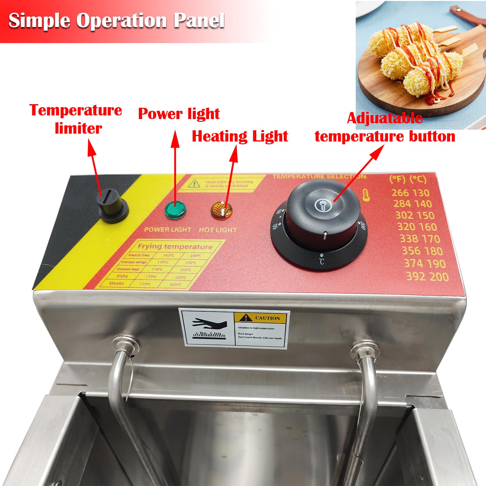 EQCOTWEA Commercial Automatic Cheese Hot dog Sticks Fryer, Hot Dog Frying Machine, Electric Hot Corn Dog Deep Fryer Machine, 12 Clamps, Adjustable Temperature, for Hot Dog Sausage, 110V