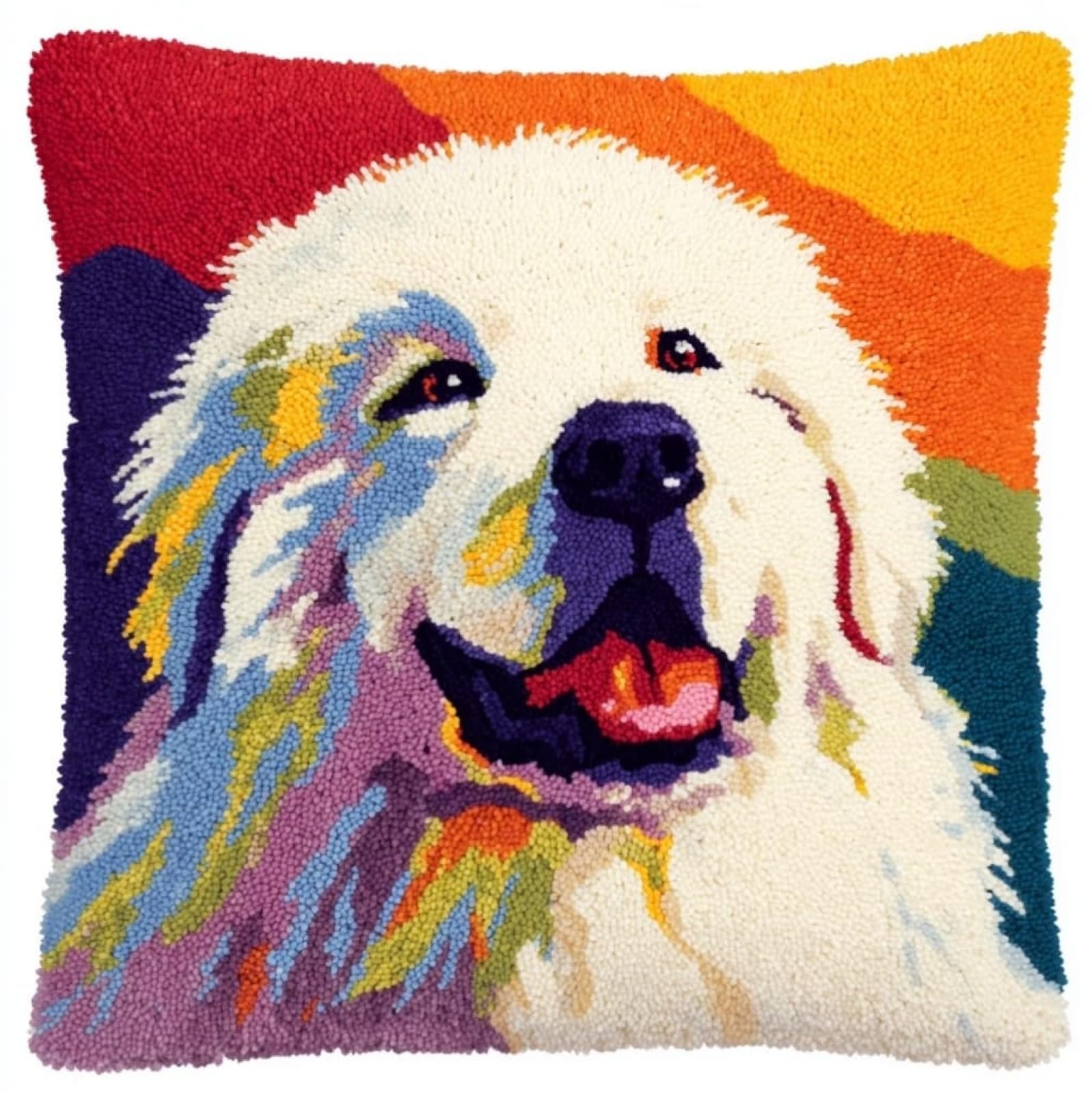 AxiangziK Creative Latch Hook Pillow Kit,Great Pyrenees Dog Latch Hook Kit for Adults Beginners 17x17in,DIY Embroidery Cushion for Home Christmas Sofa Decor & Gift Idea