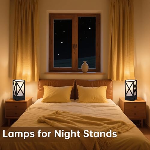 Miniatura 6 de Lámpara de mesa, juego de 2 lámparas rústicas de mesita de noche, lámpara de escritorio de 3 temperaturas de color con puertos de carga USB, salida