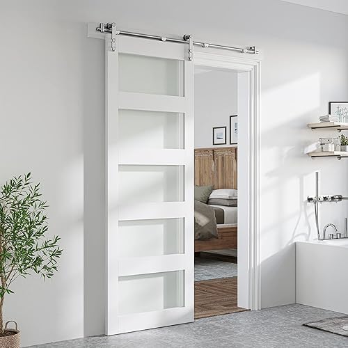 Miniatura 2 de SMARTSTANDARD Kit de herrajes para puerta corrediza de granero de acero inoxidable de 8 pies, riel de puerta de granero resistente y resistente,