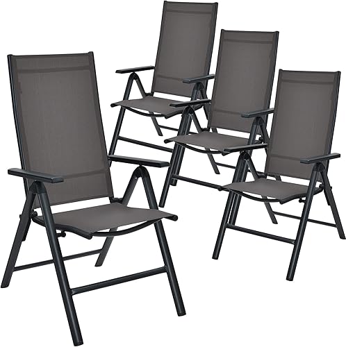 Miniatura 10 de Giantex Juego de 2 sillas de patio, sillas plegables para césped, paquete de 2 sillas de exterior con respaldo ajustable de 7 niveles, marco de